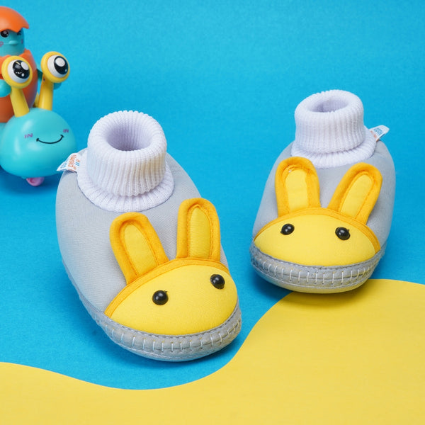 6 To 12 Months Baby Boys & Baby Girls Cute Soft Cotton Pre-Walker Rabbit Face Booties (Grey,Yellow)-BT4423