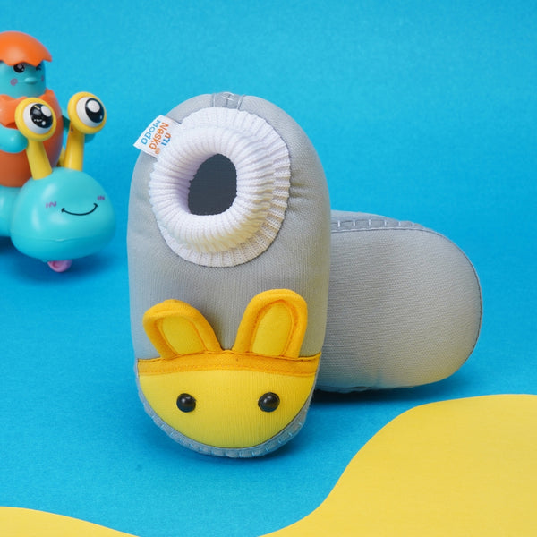6 To 12 Months Baby Boys & Baby Girls Cute Soft Cotton Pre-Walker Rabbit Face Booties (Grey,Yellow)-BT4423