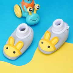 6 To 12 Months Baby Boys & Baby Girls Cute Soft Cotton Pre-Walker Rabbit Face Booties (Grey,Yellow)-BT4423
