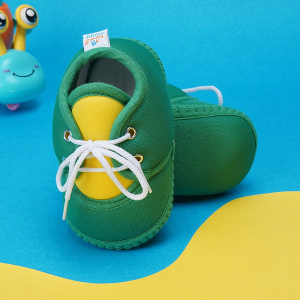 6 To 12 Months Baby Boys & Baby Girls Cute Soft Cotton Pre-Walker Lace Booties (Green,Yellow)-BT4431