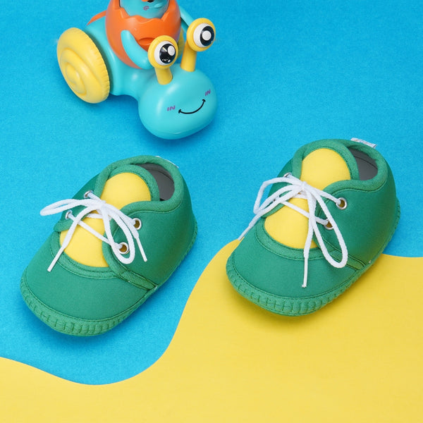 6 To 12 Months Baby Boys & Baby Girls Cute Soft Cotton Pre-Walker Lace Booties (Green,Yellow)-BT4431
