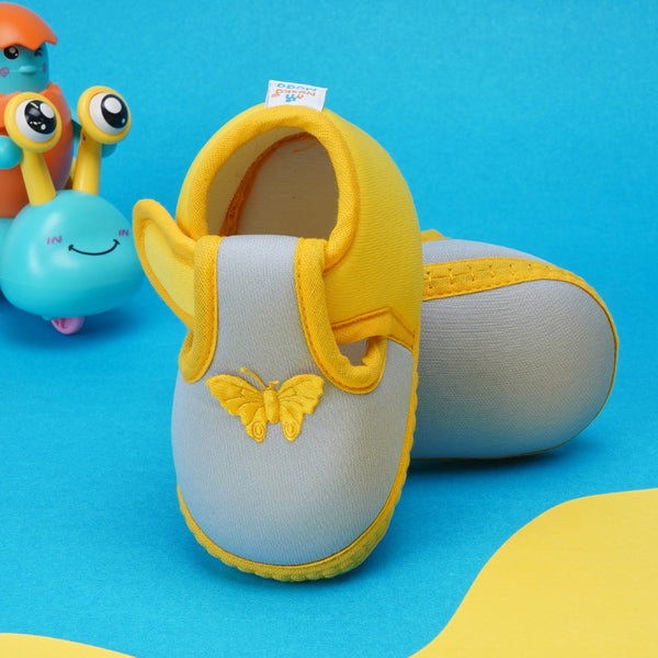 6 To 12 Months Baby Girls & Baby Boys Soft Cotton Cute Butterfly Booties (Grey,Yellow)-BT4443