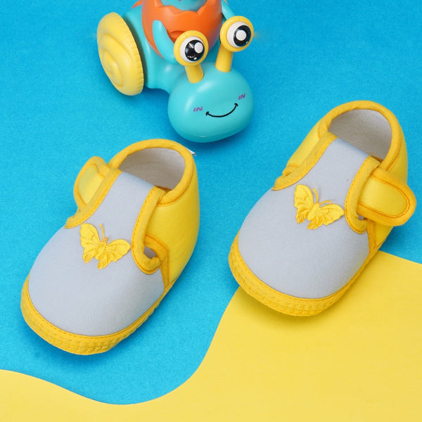 6 To 12 Months Baby Girls & Baby Boys Soft Cotton Cute Butterfly Booties (Grey,Yellow)-BT4443