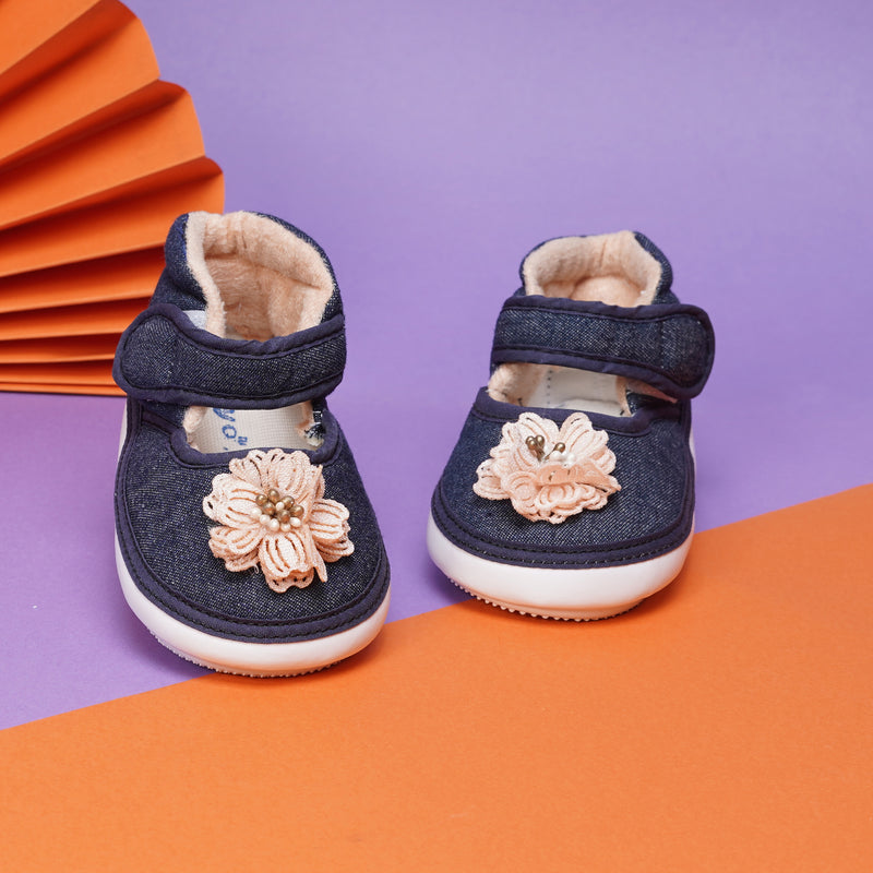 Baby Girls Cotton Velcro Chu Chu Musical Belly Shoes/ Booties (Navy Blue)-BT4315