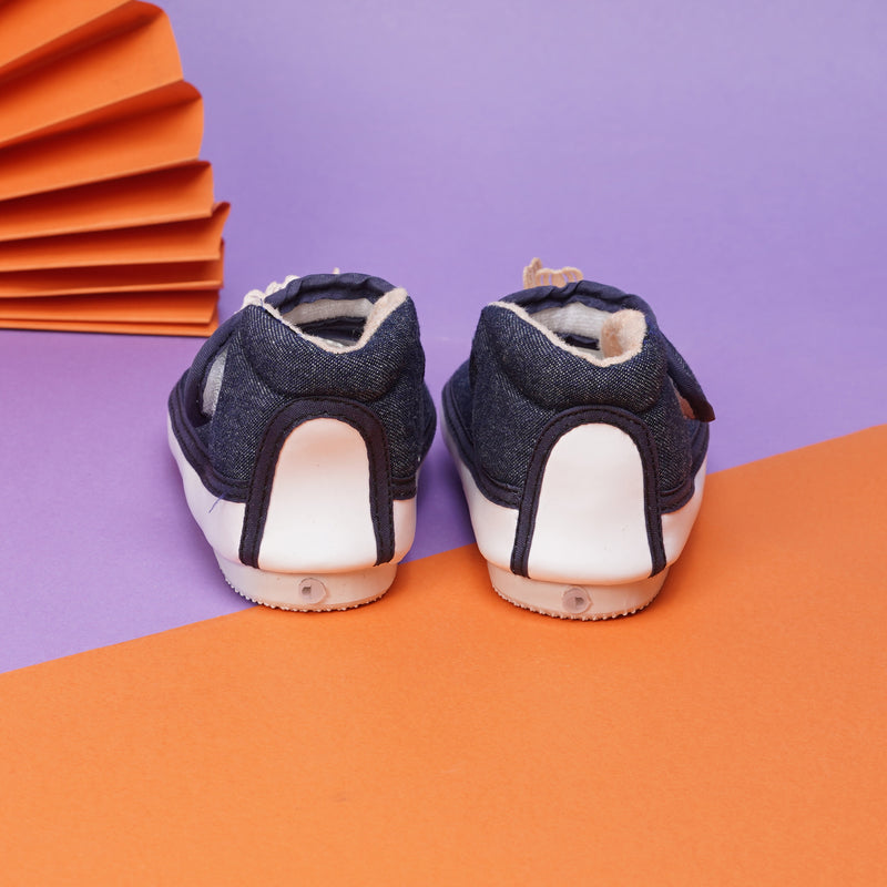 Baby Girls Cotton Velcro Chu Chu Musical Belly Shoes/ Booties (Navy Blue)-BT4315
