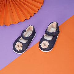 Baby Girls Cotton Velcro Chu Chu Musical Belly Shoes/ Booties (Navy Blue)-BT4315