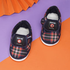 Baby Girls Cotton Checkered Velcro Chu Chu Musical Shoes/ Booties (Navy Blue)-BT4291