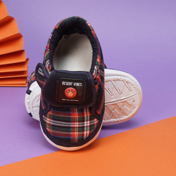 Baby Girls Cotton Checkered Velcro Chu Chu Musical Shoes/ Booties (Navy Blue)-BT4291