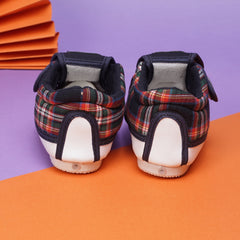 Baby Girls Cotton Checkered Velcro Chu Chu Musical Shoes/ Booties (Navy Blue)-BT4291