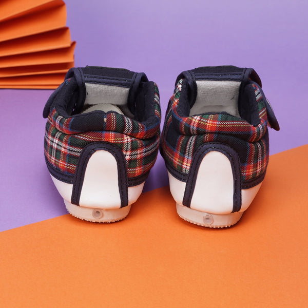 Baby Girls Cotton Checkered Velcro Chu Chu Musical Shoes/ Booties (Navy Blue)-BT4291
