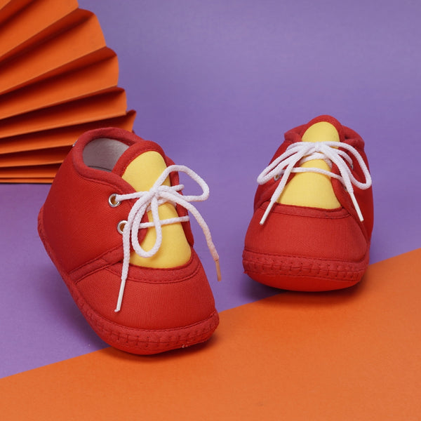 6 To 12 Months Baby Boys & Baby Girls Cute Soft Cotton Pre-Walker Lace Booties (Red,Yellow)-BT4429