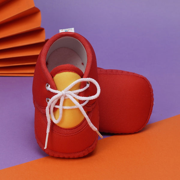 6 To 12 Months Baby Boys & Baby Girls Cute Soft Cotton Pre-Walker Lace Booties (Red,Yellow)-BT4429