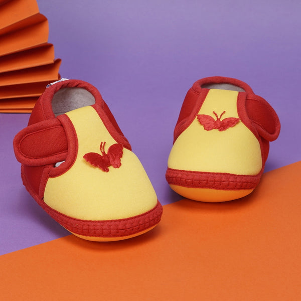 6 To 12 Months Baby Girls & Baby Boys Soft Cotton Cute Butterfly Booties (Yellow,Red)-BT4442