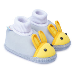6 To 12 Months Baby Boys & Baby Girls Cute Soft Cotton Pre-Walker Rabbit Face Booties (Grey,Yellow)-BT4423