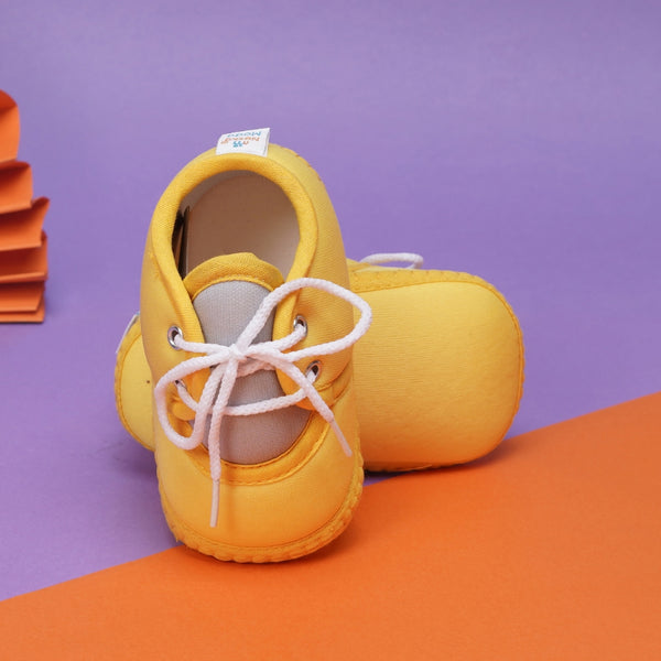 6 To 12 Months Baby Boys & Baby Girls Cute Soft Cotton Pre-Walker Lace Booties (Yellow,Grey)-BT4430