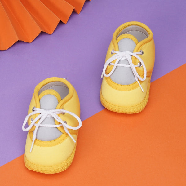 6 To 12 Months Baby Boys & Baby Girls Cute Soft Cotton Pre-Walker Lace Booties (Yellow,Grey)-BT4430