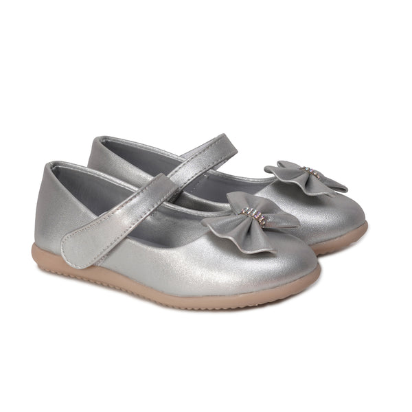 Neska Moda Synthetic Leather Ballerinas for Baby Girls (Silver)