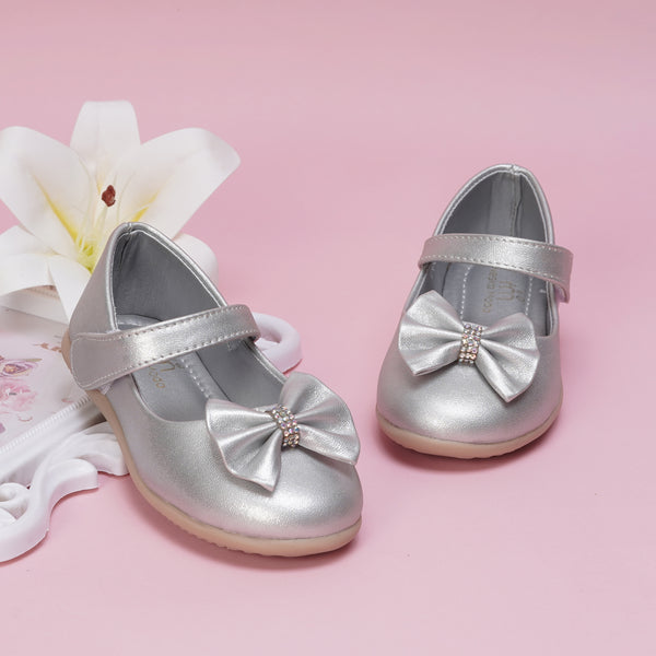 Neska Moda Synthetic Leather Ballerinas for Baby Girls (Silver)