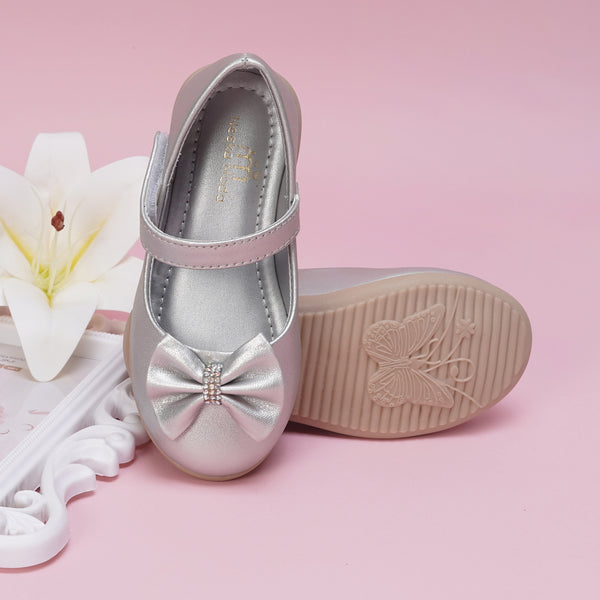 Neska Moda Synthetic Leather Ballerinas for Baby Girls (Silver)