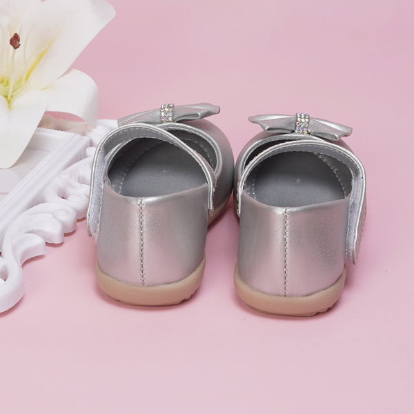 Neska Moda Synthetic Leather Ballerinas for Baby Girls (Silver)