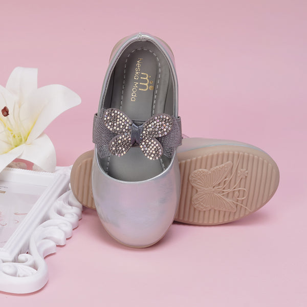 Neska Moda Synthetic Leather Ballerinas for Girls (Grey)