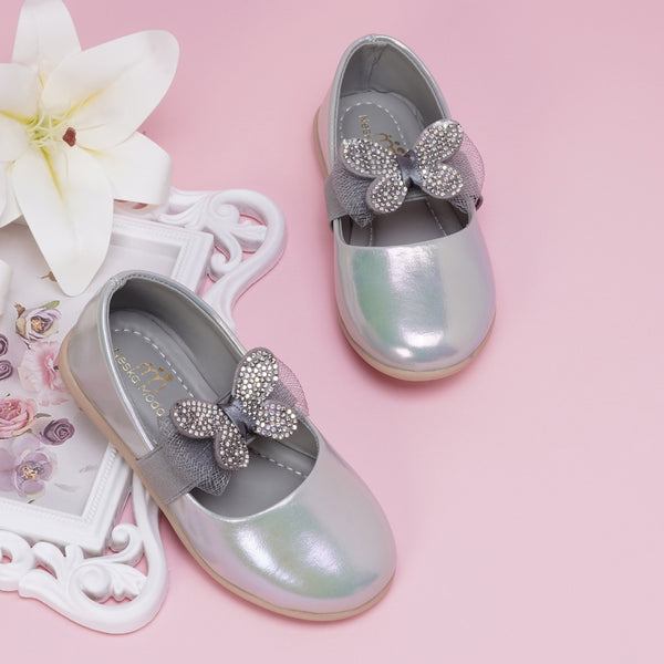 Neska Moda Synthetic Leather Ballerinas for Girls (Grey)