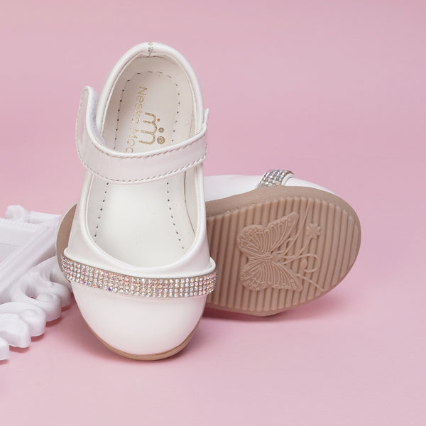 Neska Moda Synthetic Leather Ballerinas for Baby Girls (White)