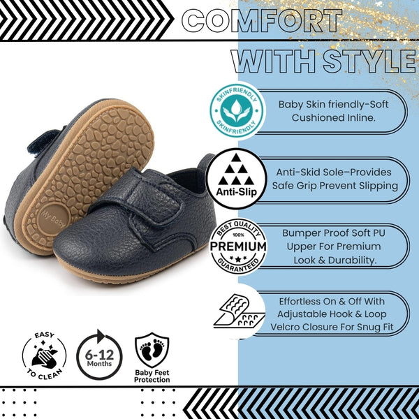 Baby Unisex Anti-Skid Synthetic Velcro Shoe Booties (Blue)-BT5110