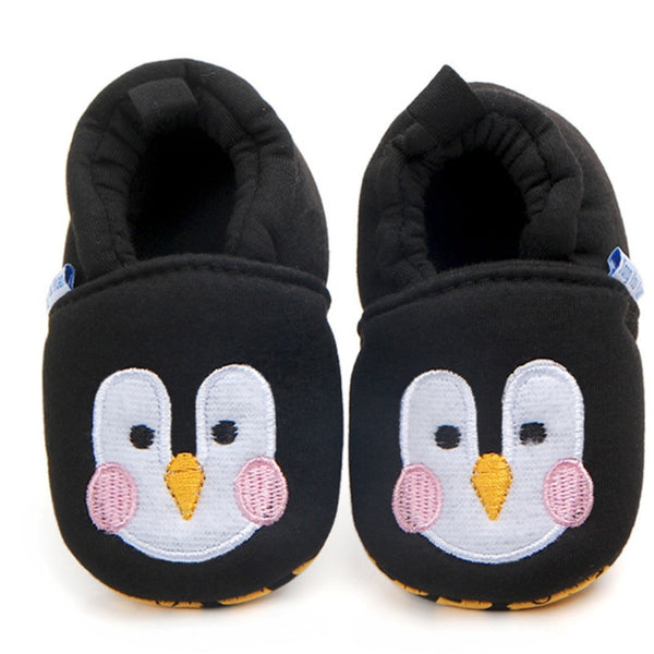 Baby Unisex Cotton Penguin Face Anti-Skid Slip-on Slipper Booties (Black)-BT5127