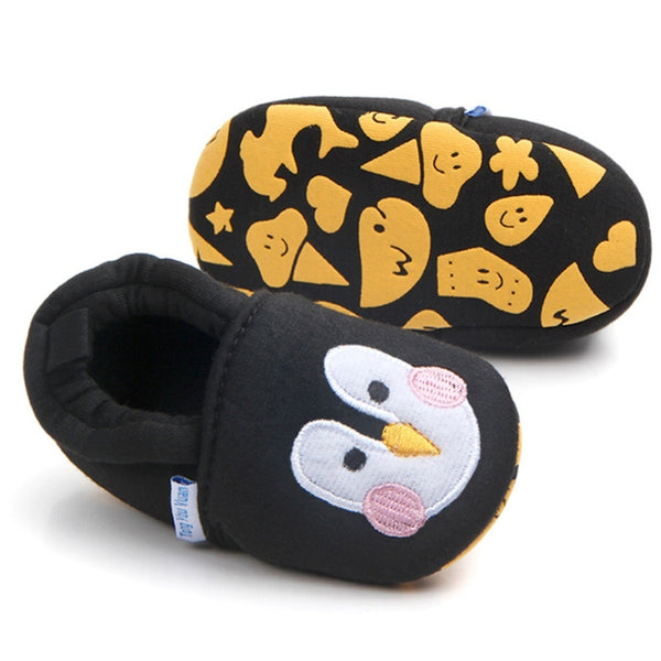 Baby Unisex Cotton Penguin Face Anti-Skid Slip-on Slipper Booties (Black)-BT5127