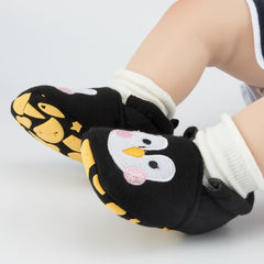 Baby Unisex Cotton Penguin Face Anti-Skid Slip-on Slipper Booties (Black)-BT5127
