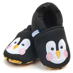 Baby Unisex Cotton Penguin Face Anti-Skid Slip-on Slipper Booties (Black)-BT5127