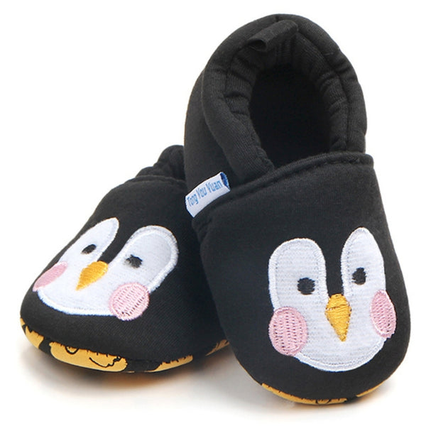 Baby Unisex Cotton Penguin Face Anti-Skid Slip-on Slipper Booties (Black)-BT5127