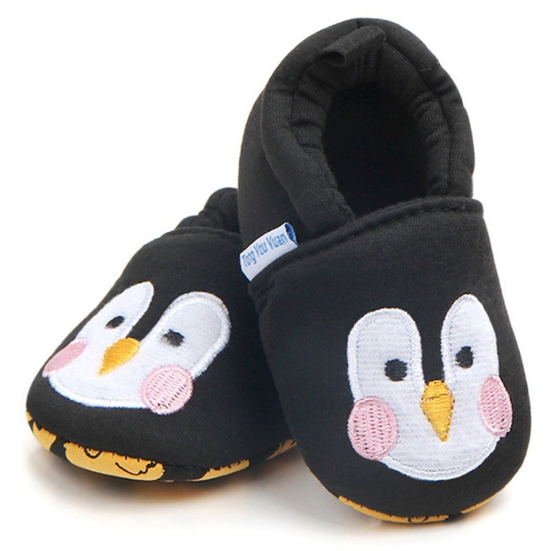 Baby Unisex Cotton Penguin Face Anti-Skid Slip-on Slipper Booties (Black)-BT5127