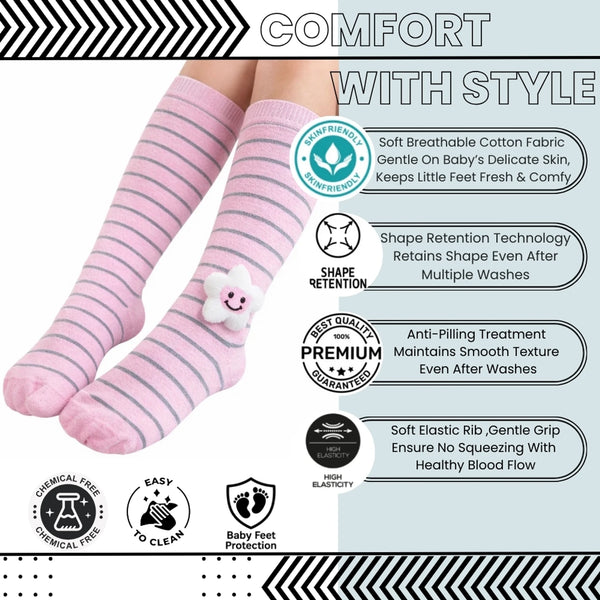 Unisex Cotton Pink Calf Length Kids Cartoon Long Smiley Star Face Socks-SK1494andF07
