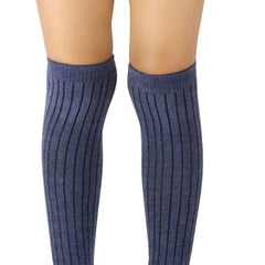 Unisex Cotton Plain Calf Length Blue Kids Long Socks-SK1493