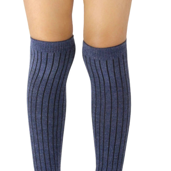 Unisex Cotton Plain Calf Length Blue Kids Long Socks-SK1493