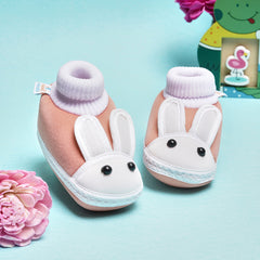 6 To 12 Months Baby Boys & Girls Cotton Pre-Walker Rabbit Face Booties (Light Pink)-BT2298