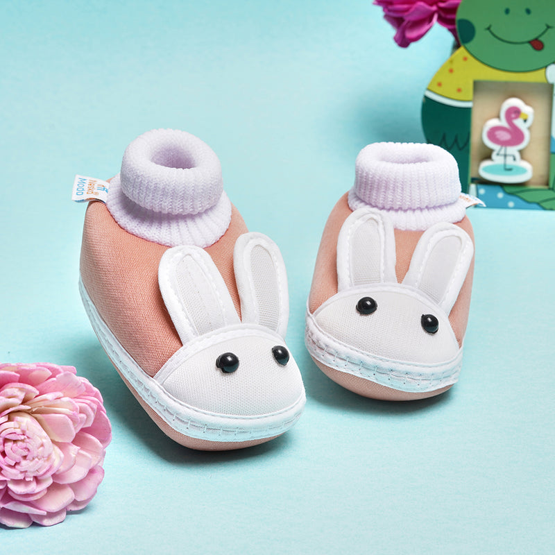6 To 12 Months Baby Boys & Girls Cotton Pre-Walker Rabbit Face Booties (Light Pink)-BT2298
