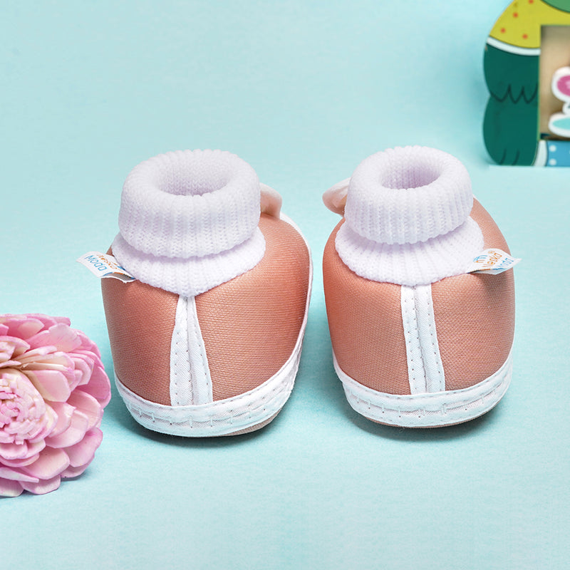 6 To 12 Months Baby Boys & Girls Cotton Pre-Walker Rabbit Face Booties (Light Pink)-BT2298