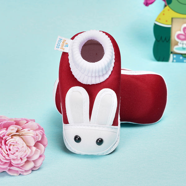 6 To 12 Months Baby Boys & Girls Cotton Pre-Walker Rabbit Face Booties (Maroon)-BT82