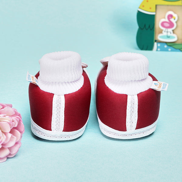 6 To 12 Months Baby Boys & Girls Cotton Pre-Walker Rabbit Face Booties (Maroon)-BT82