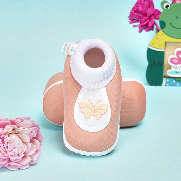 6 To 12 Months Baby Boys & Girls Soft Cotton Pre-Walker Butterfly Booties (Light Pink)-BT2293