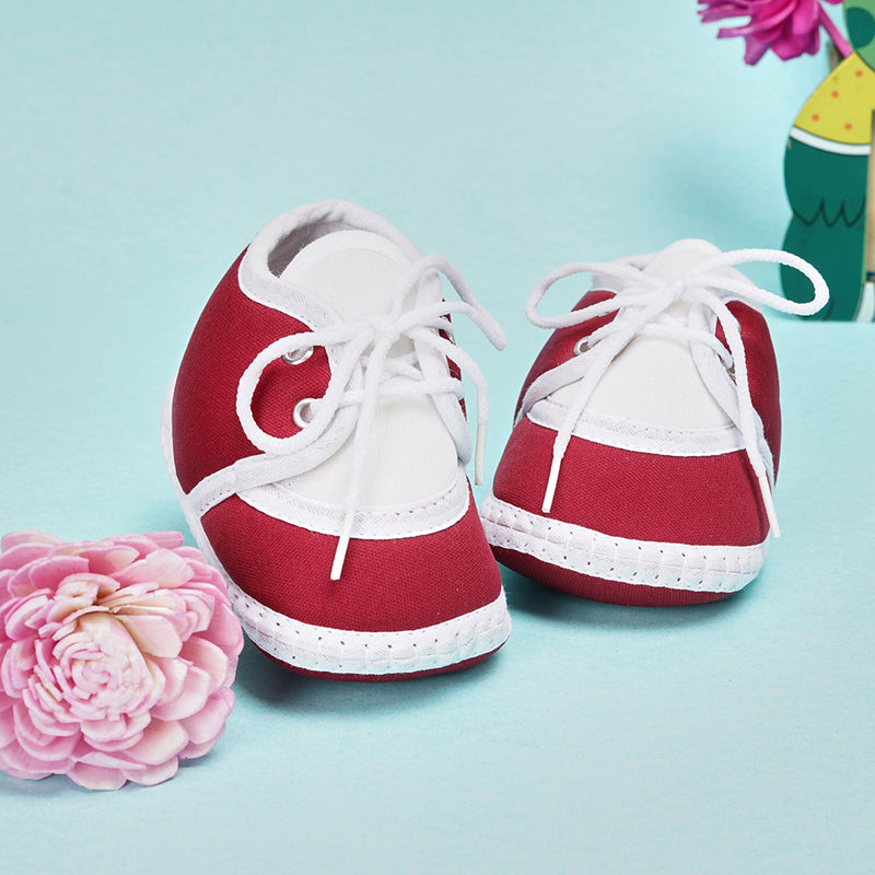 6 To 12 Months Baby Boys & Baby Girls Cute Soft Cotton Pre-Walker Lace Booties (Maroon)-BT80