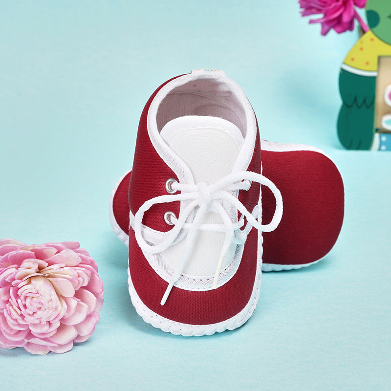 6 To 12 Months Baby Boys & Baby Girls Cute Soft Cotton Pre-Walker Lace Booties (Maroon)-BT80