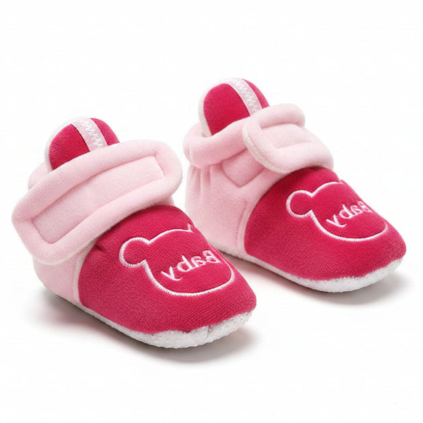 Baby Unisex Animal Printed Velvet Pink Velcro Shoes-BT3472