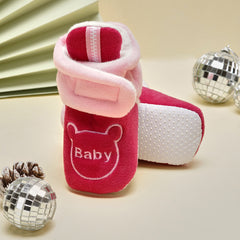 Baby Unisex Animal Printed Velvet Pink Velcro Shoes-BT3472