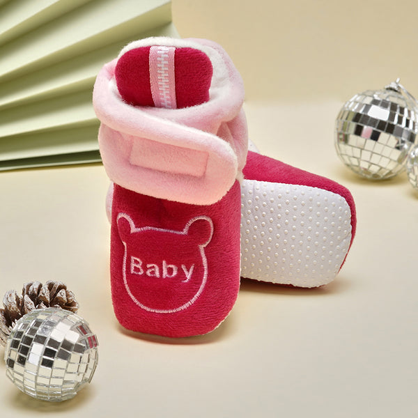 Baby Unisex Animal Printed Velvet Pink Velcro Shoes-BT3472