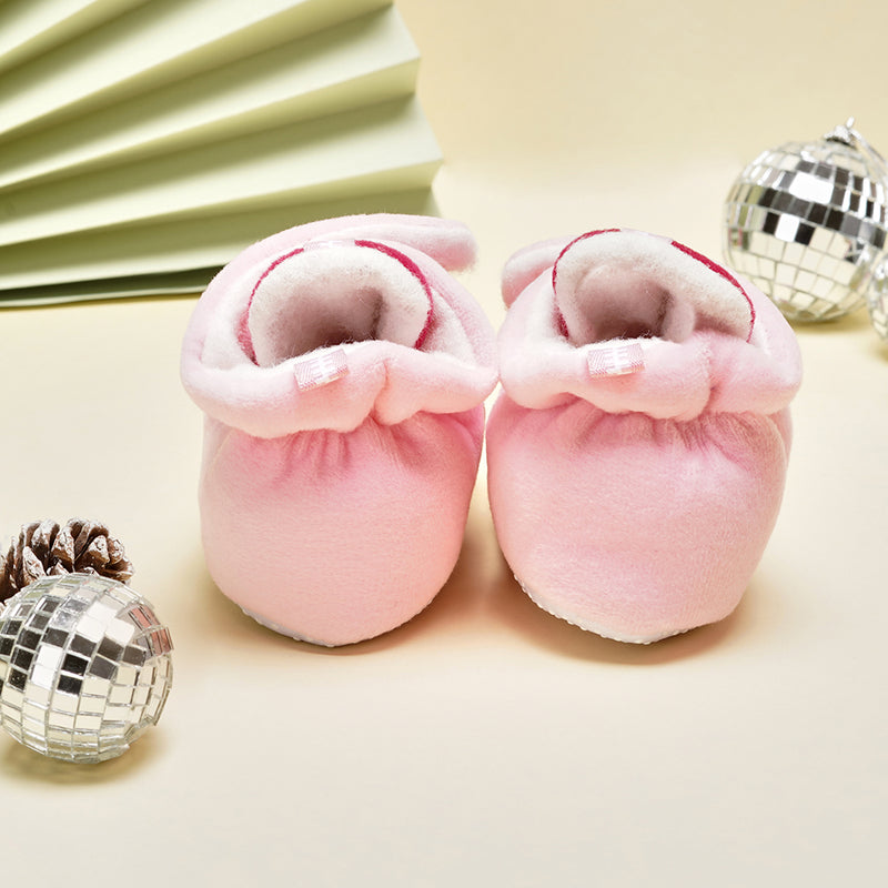 Baby Unisex Animal Printed Velvet Pink Velcro Shoes-BT3472
