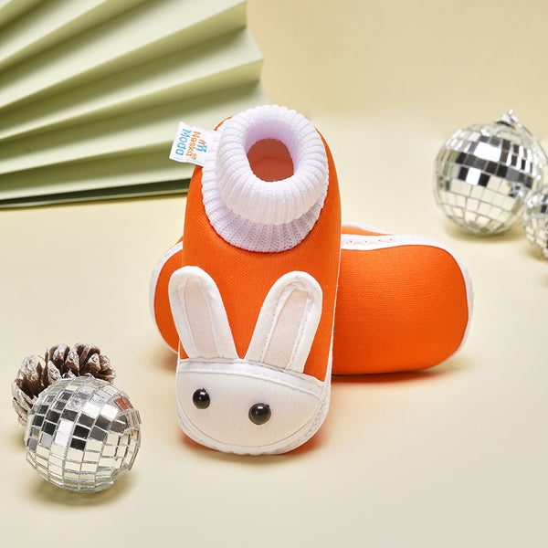 6 To 12 Months Baby Boys & Girls Cotton Pre-Walker Rabbit Face Booties (White, Orange)-SK131